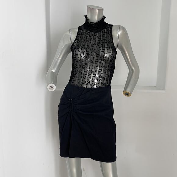 A.L.C. Black Mini Skirt Asymmetrical Ruching Construction  with U-ring Detail - Picture 2 of 11